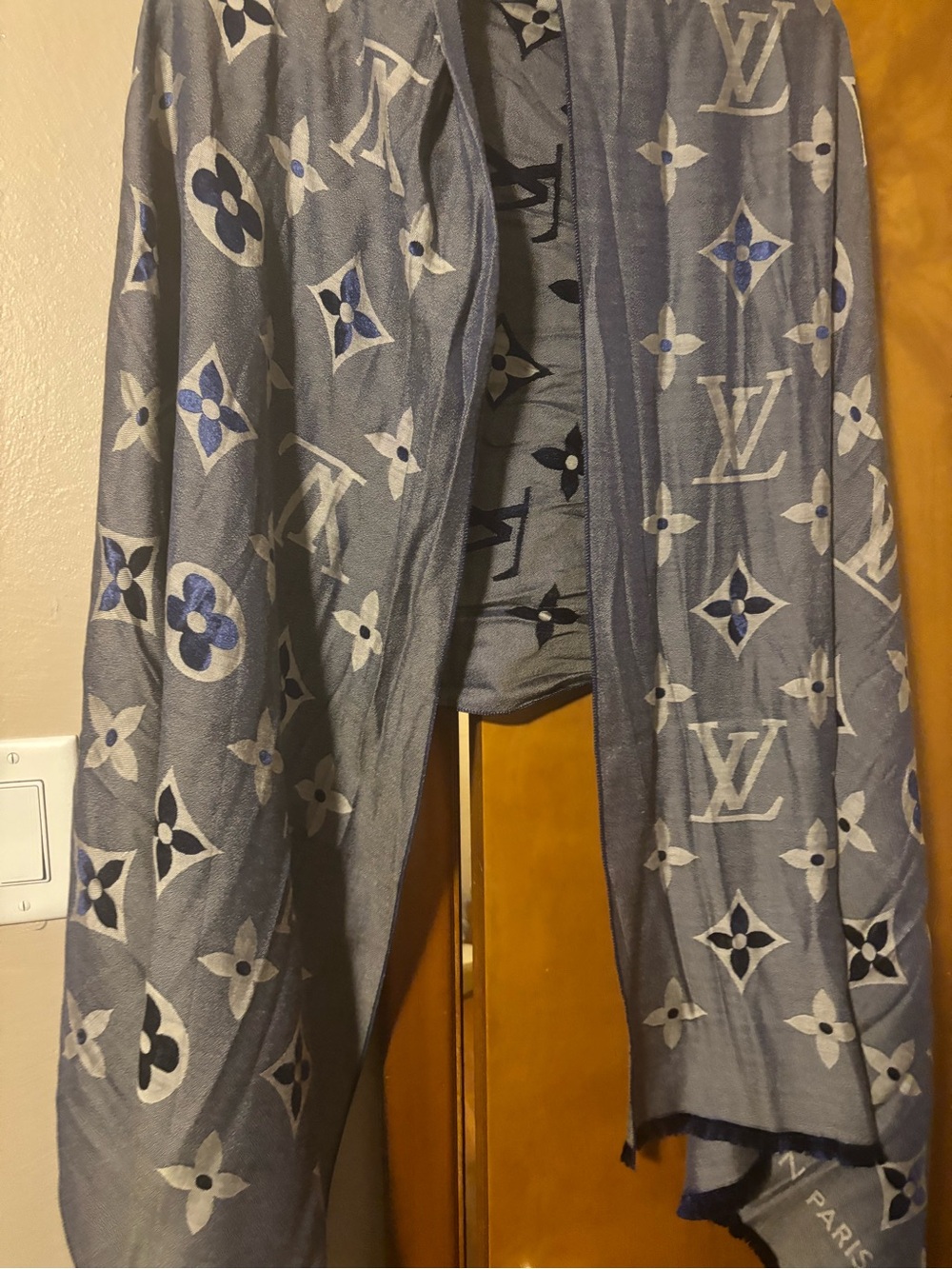 Louis Vuitton Grey & Blue Monogram Shawl